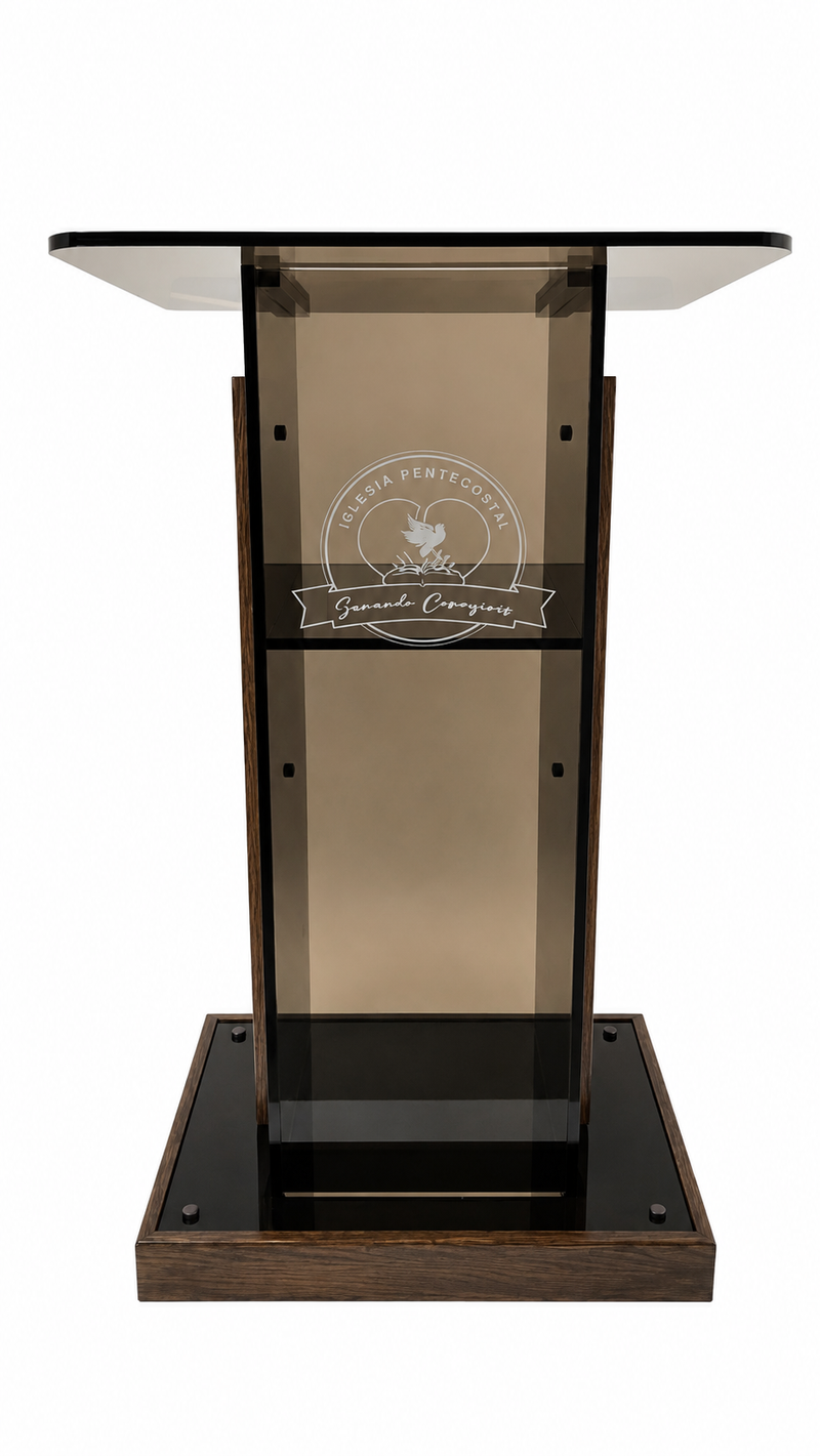 DCF-P27 Smoked Bronze Church Pulpit Kona Base, Sideboards and Logo