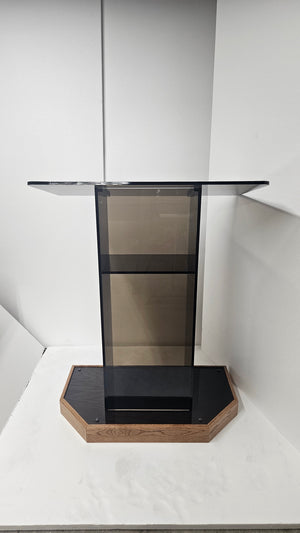 DCF-P26 Smoked Bronze Acrylic Church Podium Angled Golden Oak Base