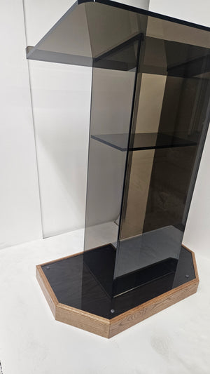 DCF-P26 Smoked Bronze Acrylic Church Podium Angled Golden Oak Base