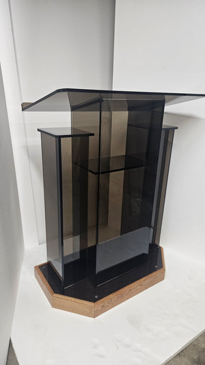 DCF - W23 Winged Church Pulpit - Bronze acrylic with angled Golden oak base