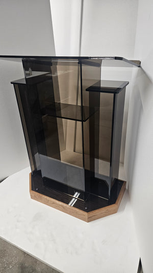 DCF - W23 Winged Church Pulpit - Bronze acrylic with angled Golden oak base