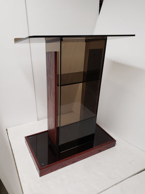 DCF-P25 Smoked Bronze Acrylic Church Pulpit Mahogany-stained Base and Sideboards