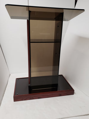 DCF-P25 Smoked Bronze Acrylic Church Pulpit Mahogany-stained Base and Sideboards