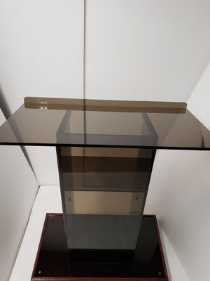 DCF-P25 Smoked Bronze Acrylic Church Pulpit Mahogany-stained Base and Sideboards