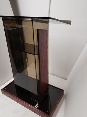DCF-P25 Smoked Bronze Acrylic Church Pulpit Mahogany-stained Base and Sideboards