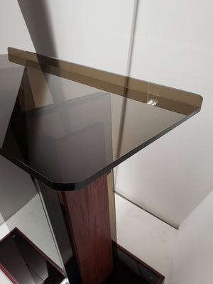 DCF-P25 Smoked Bronze Acrylic Church Pulpit Mahogany-stained Base and Sideboards