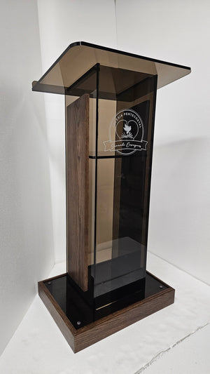 DCF-P27 Smoked Bronze Church Pulpit Kona Base, Sideboards and Logo