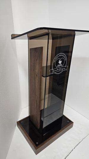 DCF-P27 Smoked Bronze Church Pulpit Kona Base, Sideboards and Logo