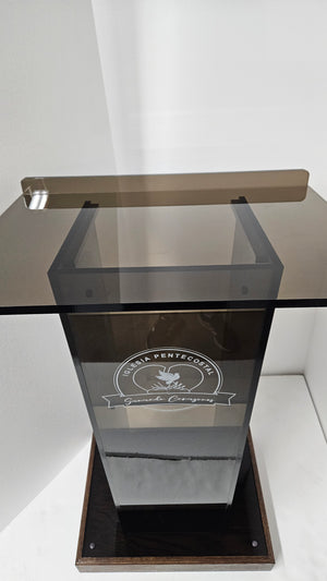 DCF-P27 Smoked Bronze Church Pulpit Kona Base, Sideboards and Logo