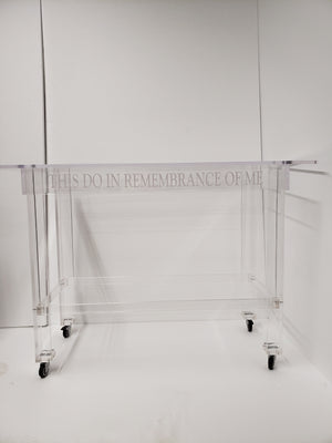 Clear acrylic communion table with locking wheels — DCF-CT3