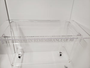Clear acrylic communion table with locking wheels — DCF-CT3