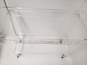 Clear acrylic communion table with locking wheels — DCF-CT3