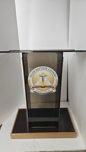 DCF-P28 Smoked bronze Church Pulpit Golden Oak Base, Sideboards and Logo