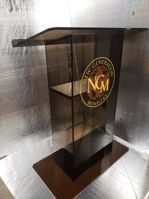DCF-P35 Smoked Bronze Acrylic Church Pulpit with Logo