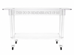 Clear acrylic communion table with locking wheels — DCF-CT3