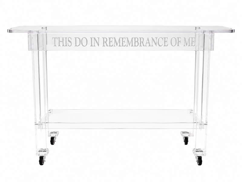 Clear acrylic communion table with locking wheels — DCF-CT3