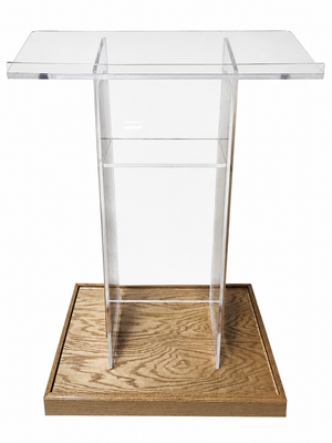DCF-P21 Clear Church Pulpit Golden Oak Base, Sideboards and Logo 20x36
