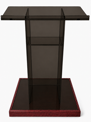 DCF-P19 Smoked Bronze Acrylic Church Pulpit Mahogany-stained Base and Sideboards 20x36