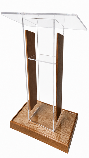 DCF-P14 Clear Acrylic Pulpit Golden Oak Base and Sideboards