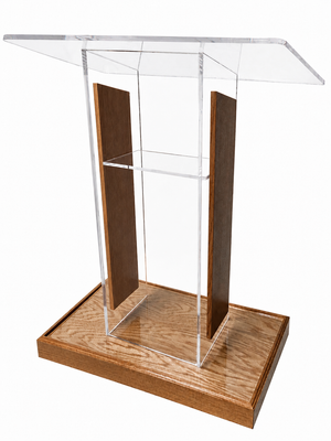 DCF-P21 Clear Church Pulpit Golden Oak Base, Sideboards and Logo 20x36