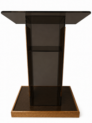 DCF-P15 Smoked Bronze Acrylic Church Podium Golden Oak Base and Sideboards 20x36