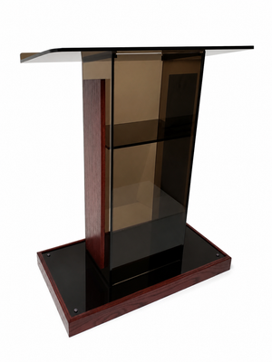 DCF-P25 Smoked Bronze Acrylic Church Pulpit Mahogany-stained Base and Sideboards