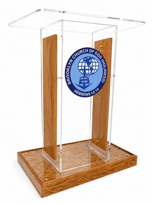 DCF-P30 Clear Church Pulpit Wood Base, Sideboards and Logo