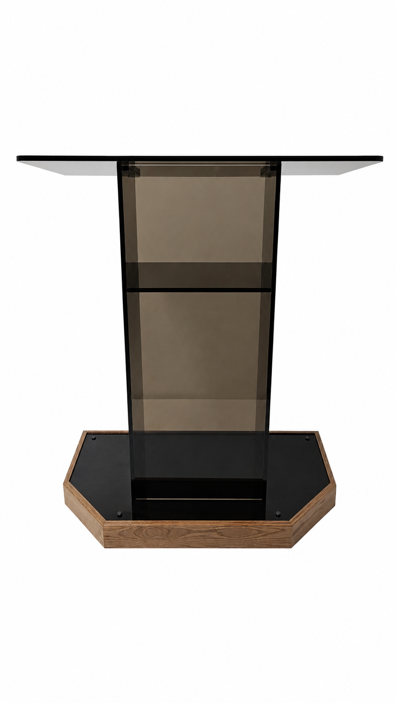 DCF-P26 Smoked Bronze Acrylic Church Podium Angled Golden Oak Base
