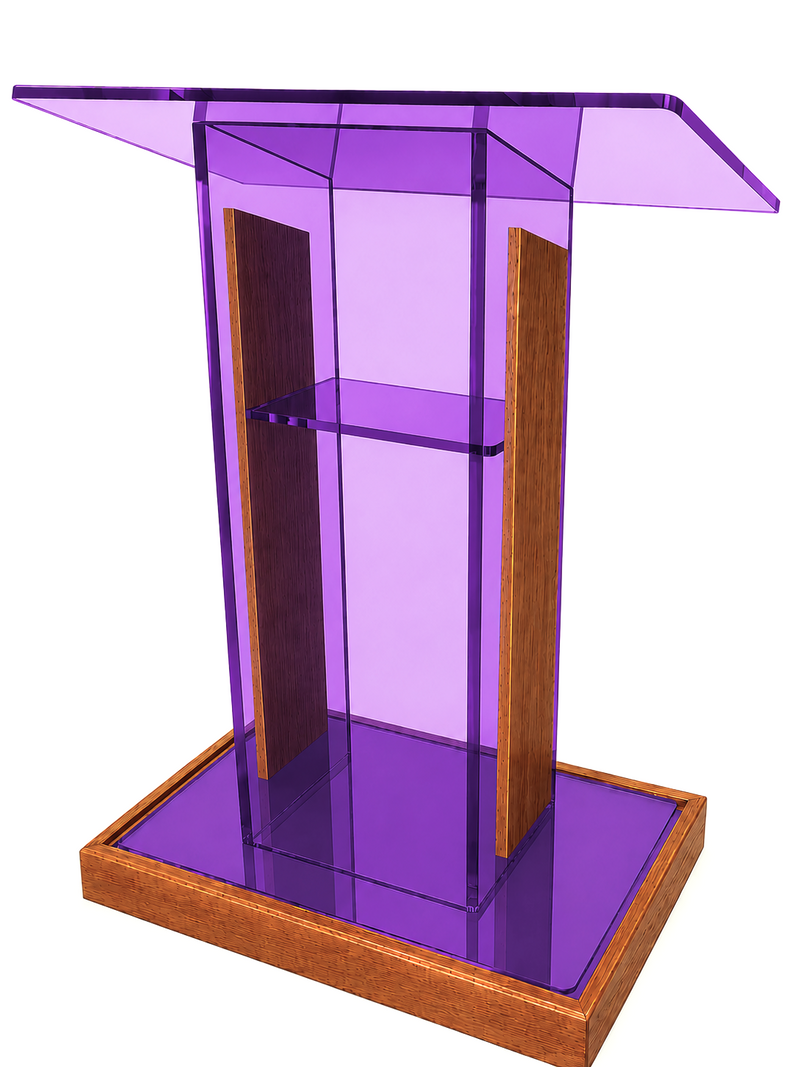 DCF-P23 Purple Acrylic Church Podium Golden Oak Base and Sideboards 20Dx36Wx48T