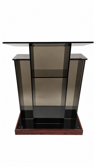 DCF - W24 Winged Church Pulpit - Bronze acrylic with Mahogany wood base